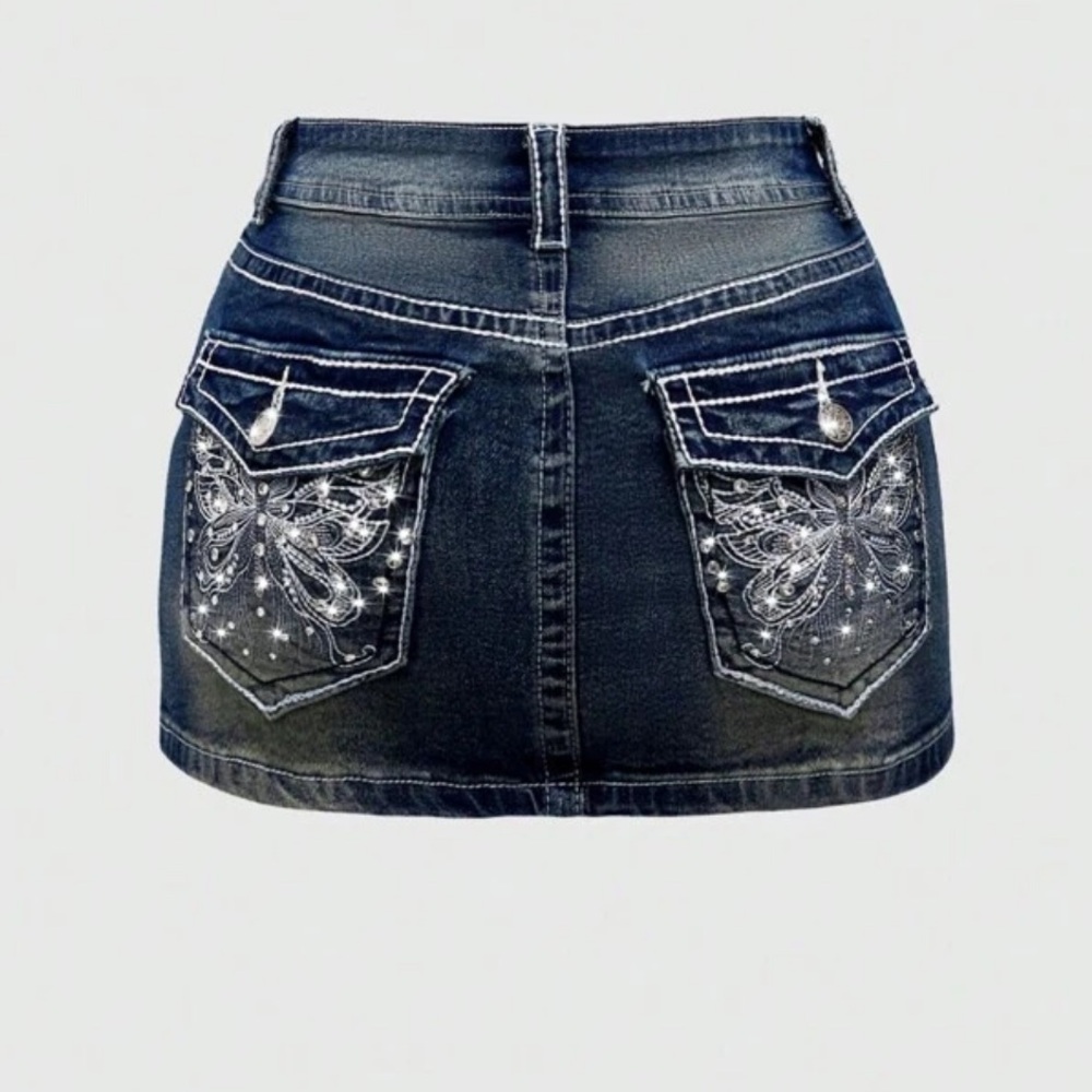 Embroidered Denim Skirt